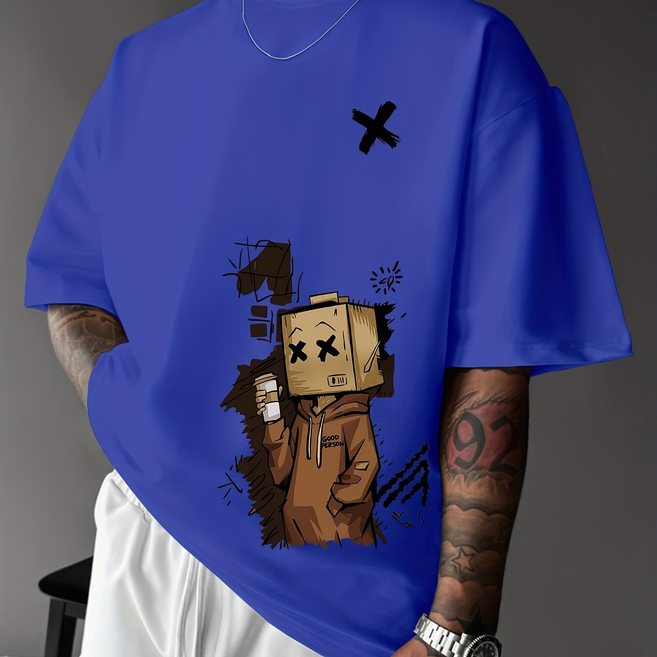 Men'S Summer Casual T-Shirt with Playful Robot & Cupcake Graphic - Red, Short Sleeve, Round Neck, Loose Fit, Geometric Pattern, Perfect for Streetwear or Casual Attire, Casual Summer Wear | Playful Graphic Tee | Comfortable F