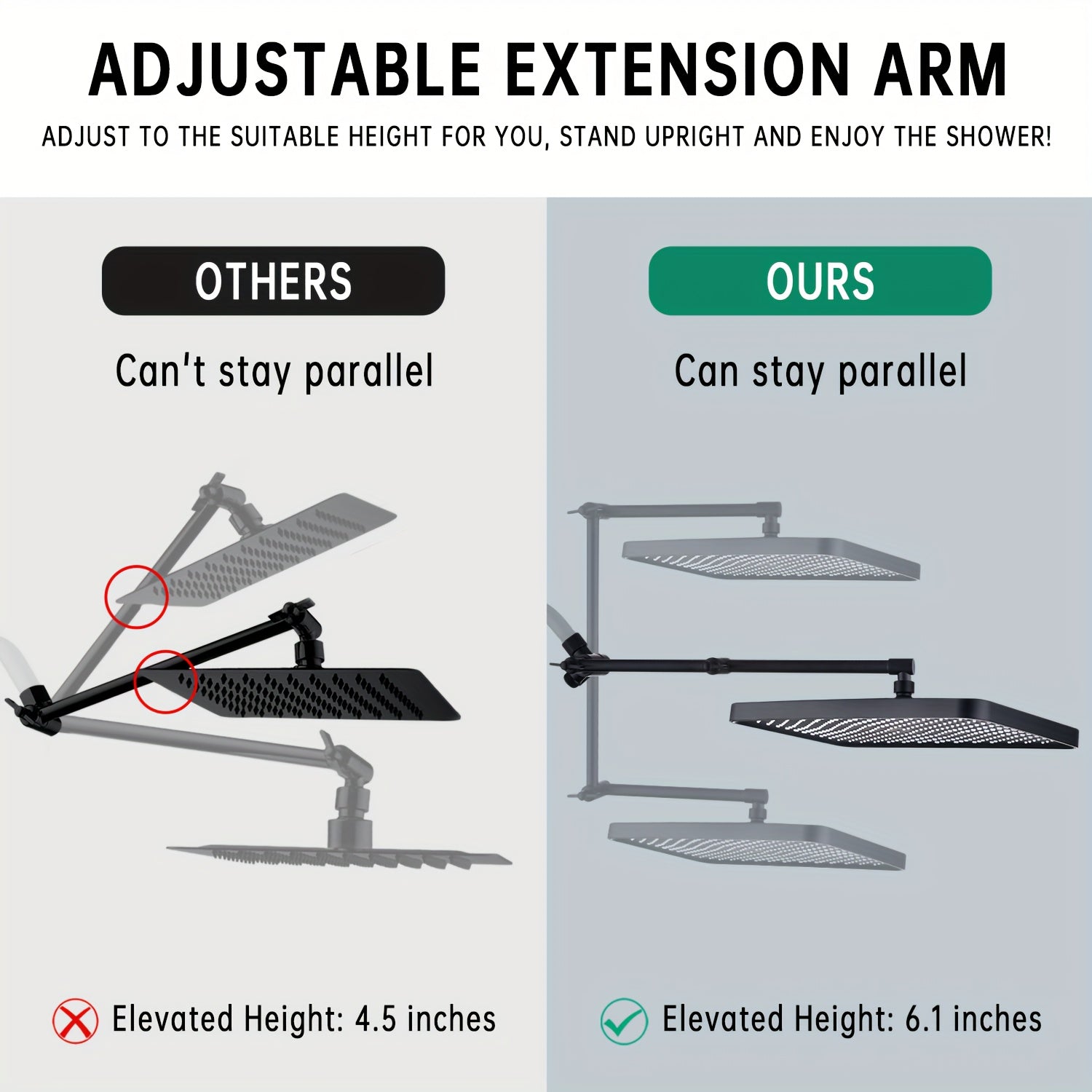 Shower Heads with Handheld Spray Combo, 13 Inches Rain Shower Head with 4-Mode Shower Wand, and 13 Inches Adjustable Arm, 3-Way Shower Diverter Valve, Extra Long Hose