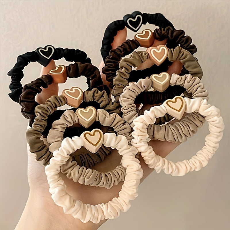 5/10/20pcs New Coffee Color Love Pendent Hair Tie, Girl Cute Bowknot Hair Tie Elastic Rubber Hair Bands Hair Accessories for Women, Ideal choice for Gifts