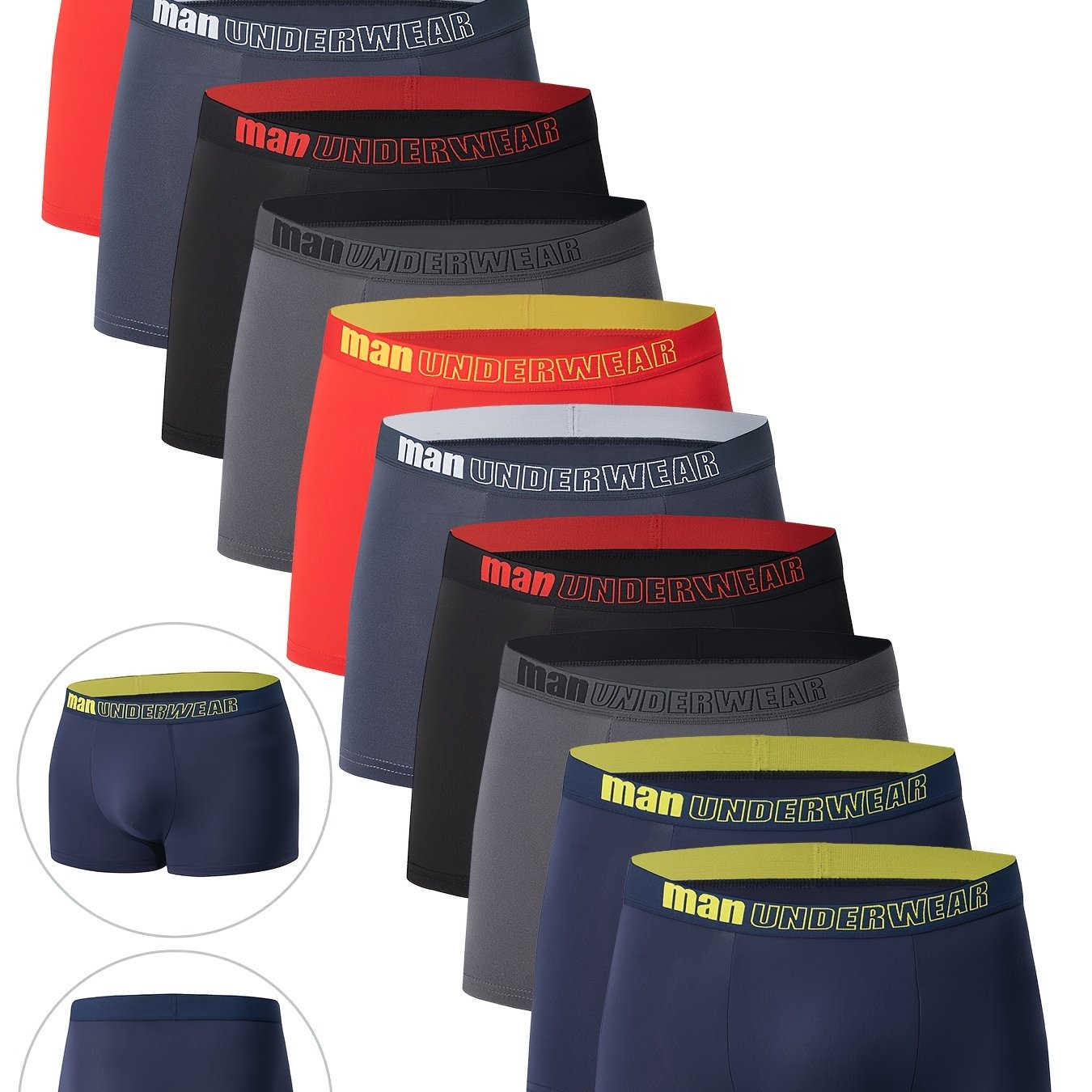 10-Pack Men'S Boxer Briefs - Breathable, Comfortable, Stretchy Underwear with "NINJA" Graphic, Solid, Perfect for Casual Attire, Gym, or Everyday Wear
