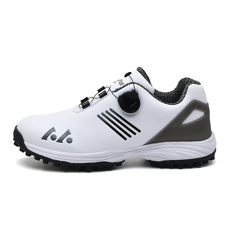 LEFUS Men's High Quality Golf Shoes with Non-Slip Rubber Sole & Swivel Button Closure - All-Weather All-Season Sneakers, Cushioned Insole, White & Black/Gray Athletic Footwear with Traction Tread - Ideal for Golf, Casual & Sp