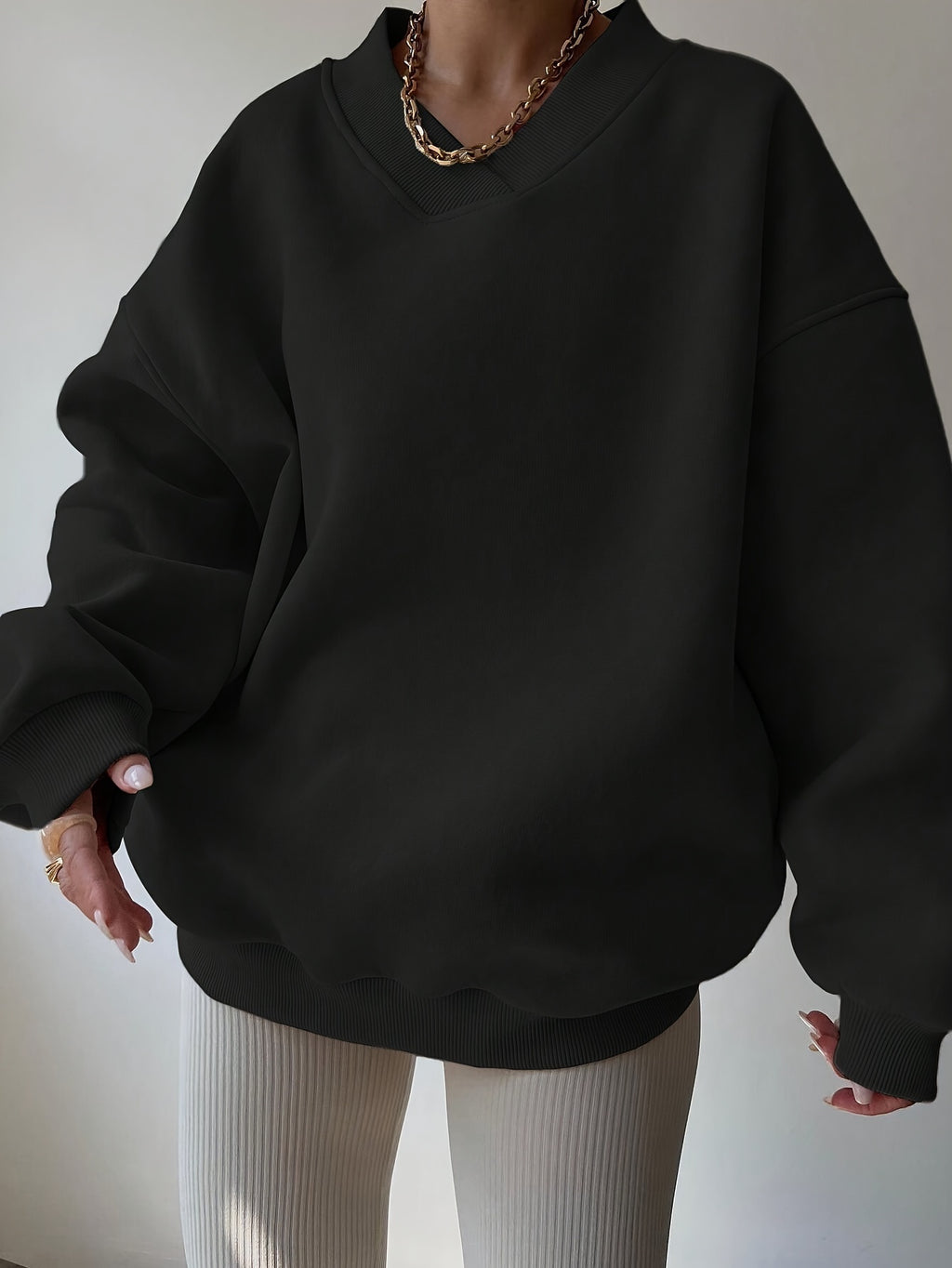 Solid Drop Shoulder Pullover Sweatshirt, Casual Sporty Long Sleeve Sweatshirt, Women's Clothing