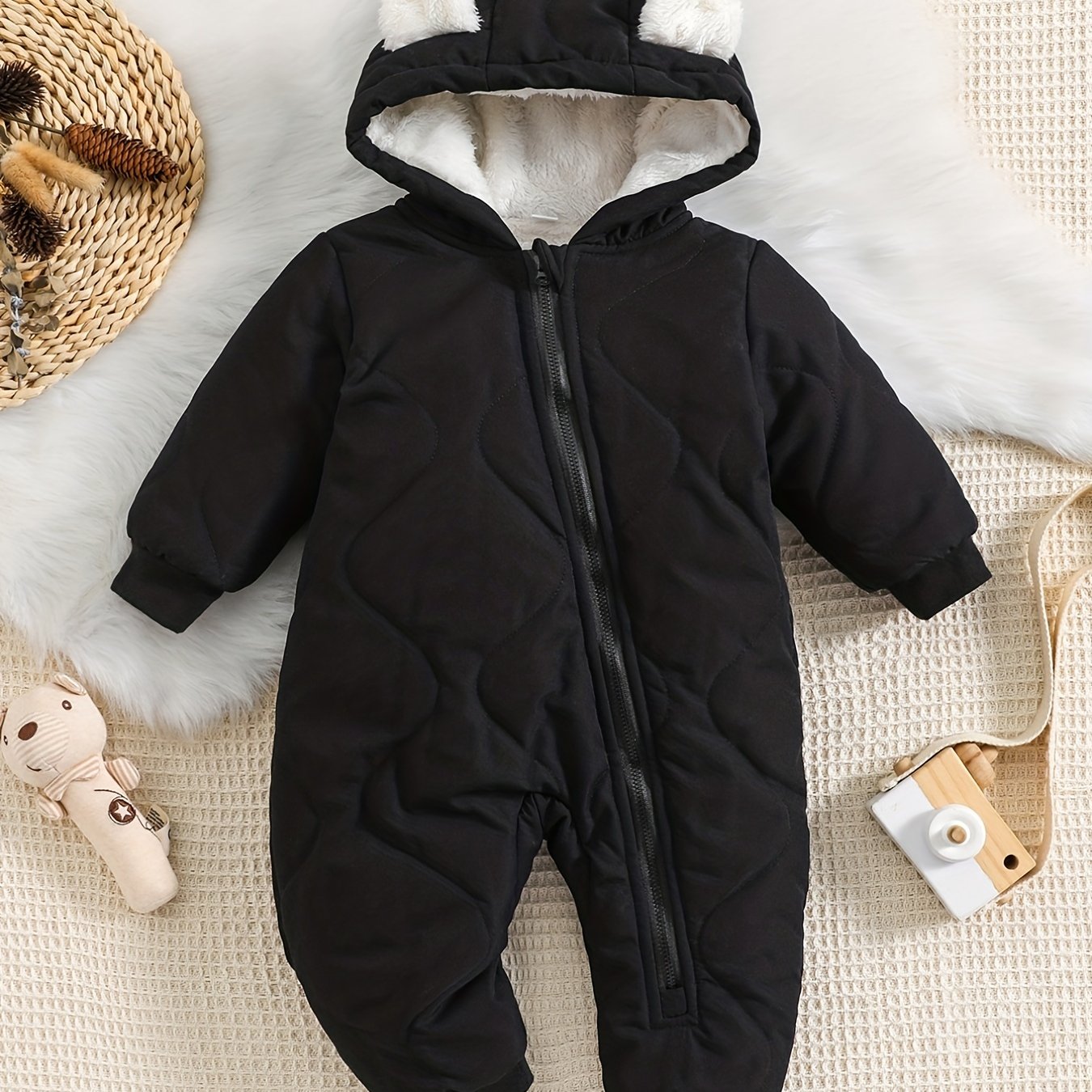 Baby Thickened Romper Autumn and Winter Outdoor Suit Newborn Set with Fleece Lining Zipper for 0-1 Year Old Youngsters' Clothes Christmas/Halloween/Thanksgiving Day, for Outdoor
