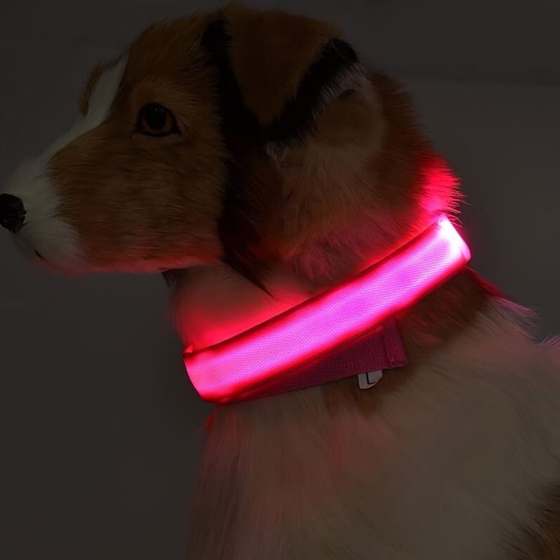 Reflective Light Up Dog Collar - Adjustable, Striped, Glowing for Night Safety and Visibility