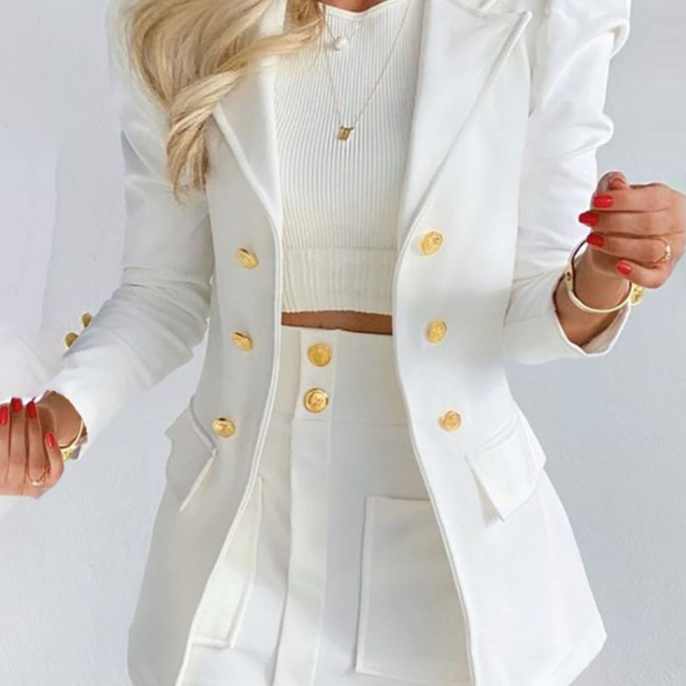 Blazers Two-piece Set, Casual Fashion Solid Loose Long Sleeve Blazers & Mini Skirt, Women's Clothing