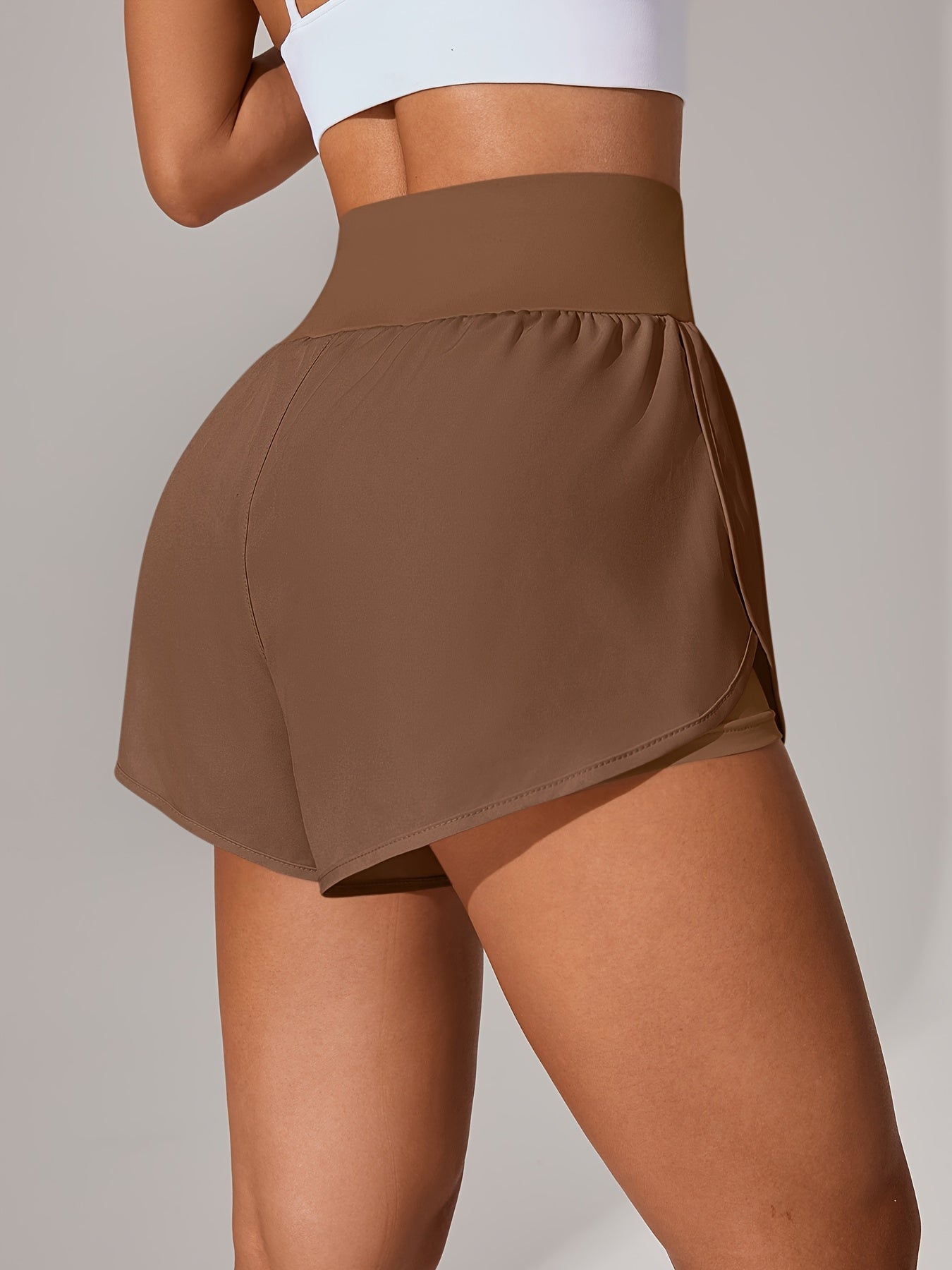 [Yoga Activewear] Women's Light Blue Yoga Shorts - Casual & Loose-Fit, High-Waisted with Ruffle Detail, Stretchy Polyester-Elastane Blend, Machine Washable, Perfect for Spring/Summer/Fall