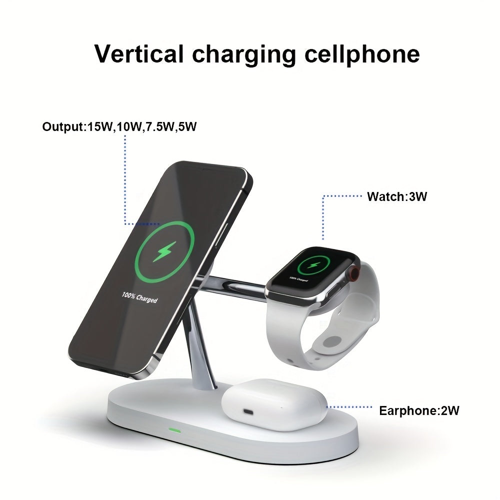Magnetic 5 In 1 Wireless Charger Stand 3 Devices At The Same Time, 15W Qi Fast Charging Dock Station Holder 3 Adjustable Light Compatible With IPhone 14/13/12 Pro Max Mini, IWatch SE/6/5/4/3/2, AirPods 3/2/Pro