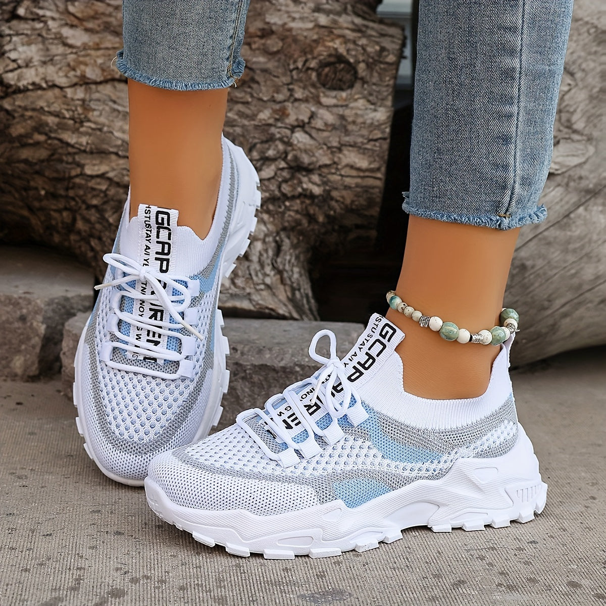 Women's Colorblock Knitted Sneakers, Stylish Breathable Low Top Running Trainers, Comfy Outdoor Sports Shoes