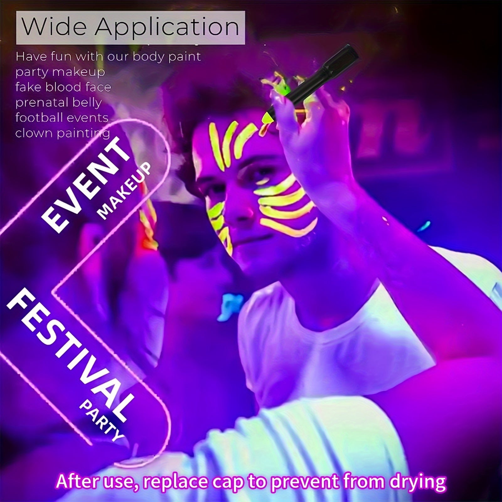 12 Pcs Bright UV Blacklight Face Paint Neon Makeup Fluorescent, Face Paint Kit Water Reactive Glow Face Paint Crayons Safe Body Painting For Special Make Up For Music Festival