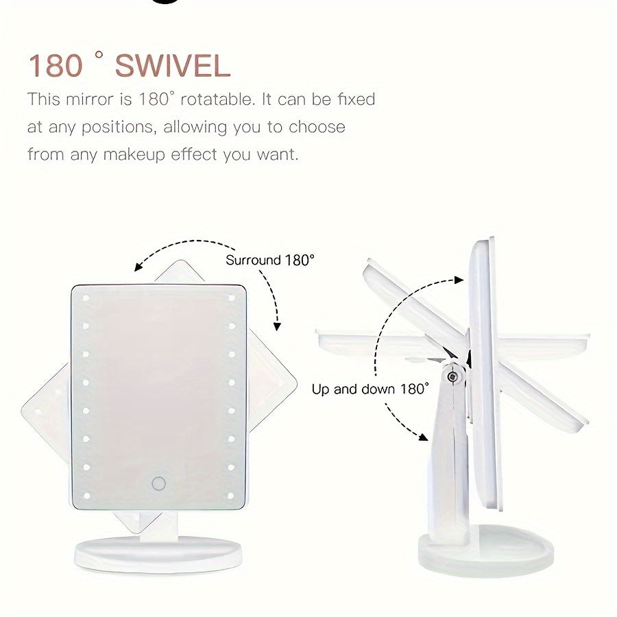 1PC Rotating Touch Screen Makeup Mirror with 16LED Lights - 3-Speed Adjustable Brightness, USB/Battery Dual Power, Portable Vanity Mirror for Bedroom, Dormitory, and Travel