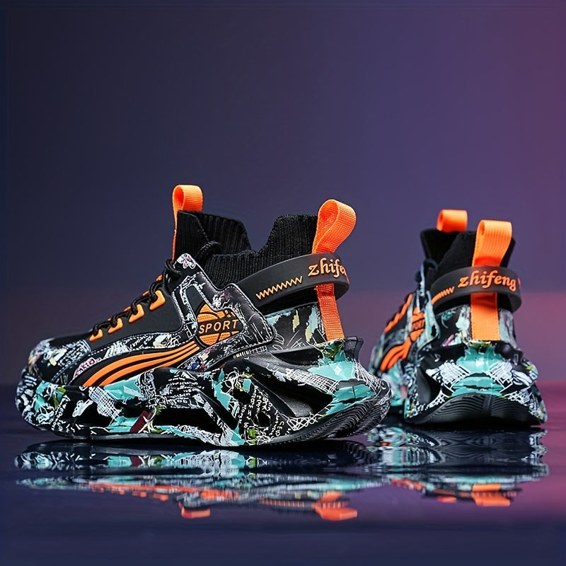 Shock-absorbing Breathable Graffiti Blade Type Men's Lace-up Sneakers - Running Shoes