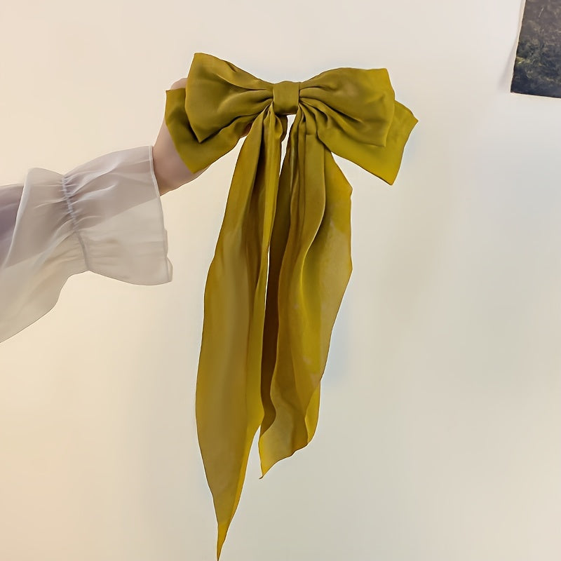 Korean Style Large Red Bow Hair Clip for Women - Long Ribbon Butterfly Hair Accessory with Secure Hold, Elegant Hairpin for Long Hair, Versatile for Casual & Formal Events, Hair Accessories, Formal Hairpiece, Sophisticated De