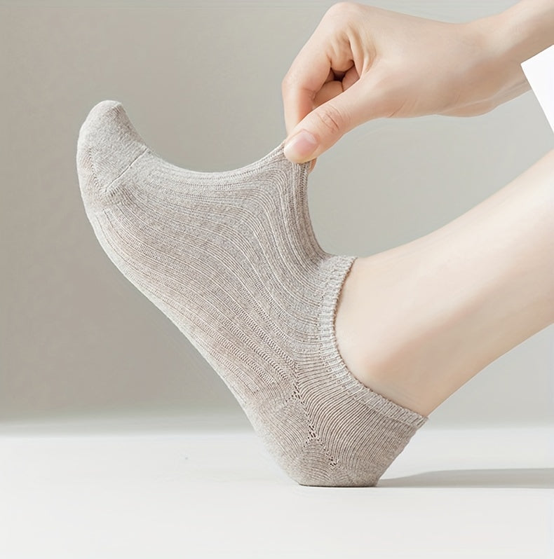 1/5 Pairs No Show Solid Socks, Simple & Breathable Unisex Boat Socks, Women's Stockings & Hosiery