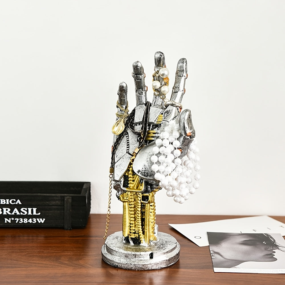 Cyberpunk Robot Hand Resin Figurine - Artistic Desk Decor with Gamepad Holder, Unique Palm Sculpture, Perfect for Room Decor