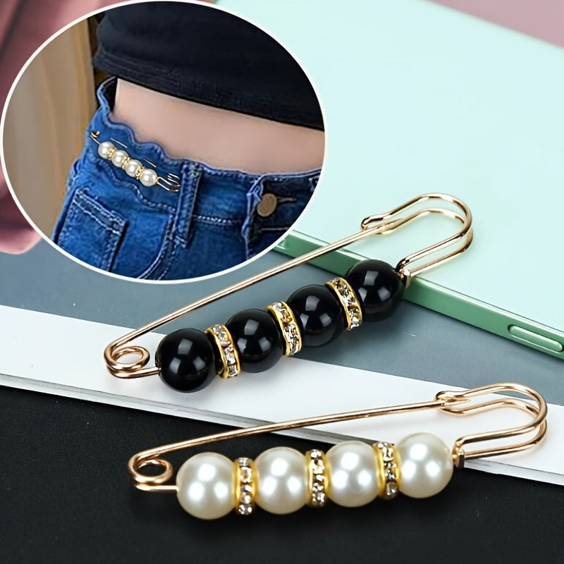 Women's Adjustable Beaded Waist Cinch Belt - Black & White Imitation -like Beads with Golden-Tone Spacers, Handmade-Like Button Closure for Jeans, Dresses, Pants - Waist Trimmer Accessory (Casual/Sweet/Mature Style) - Ideal G