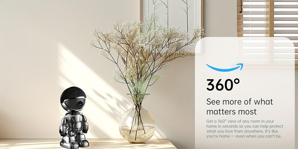 3MP HD Smart Robot Security Camera with 360° Night Vision, Two-Way Audio, Motion Detection & Wi-Fi - Indoor/Outdoor Wireless Pet & Home Surveillance System, 1296P HD Video, App-Controlled Robot Camera for Bedroom, Living Roo