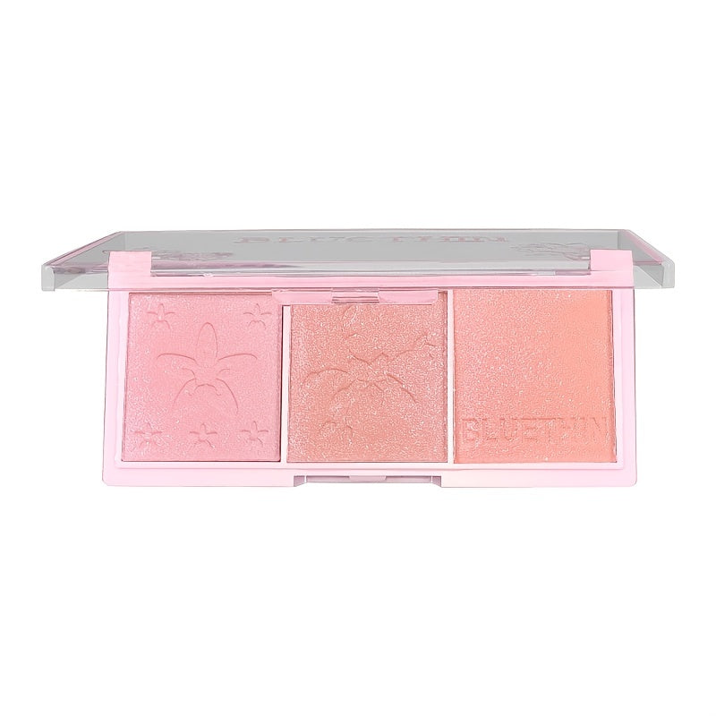 3-in-1 Triple Color Blush Palette - Natural Nude Makeup for Daily Use - Lightweight, Pearlescent, Rouge Contour, Multi-Tonal, Long-Lasting, Easy to Apply Blush for Women