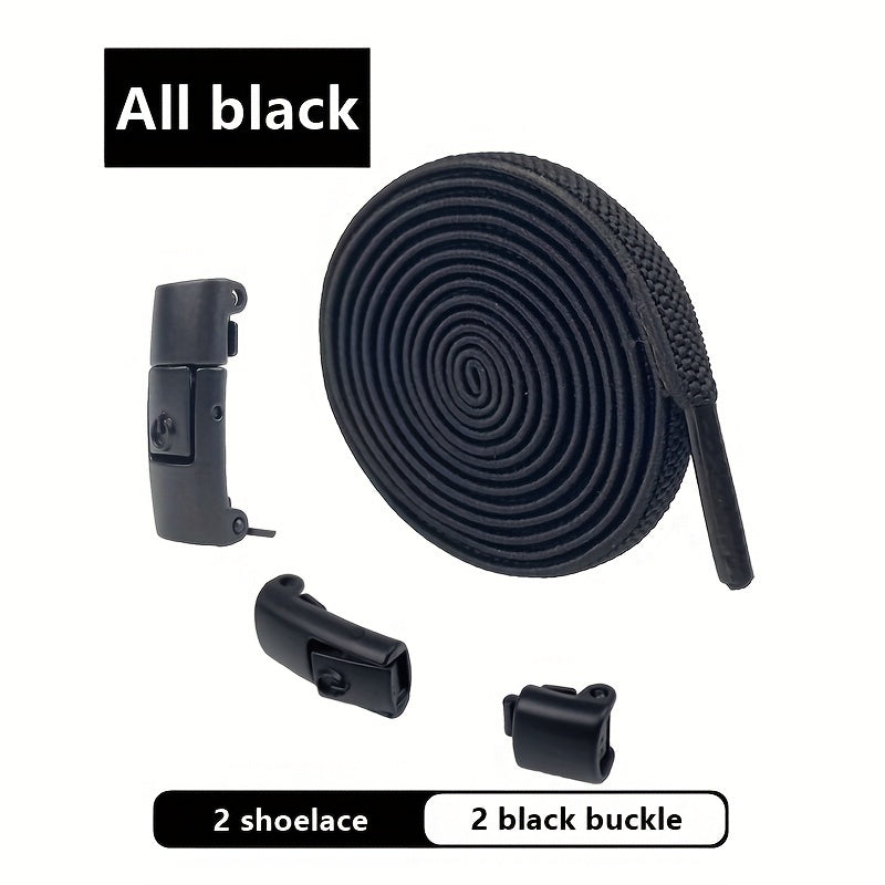 1Pair Elastic No-Tie Shoelaces, Lazy Metal Lock Laces For Women & Men