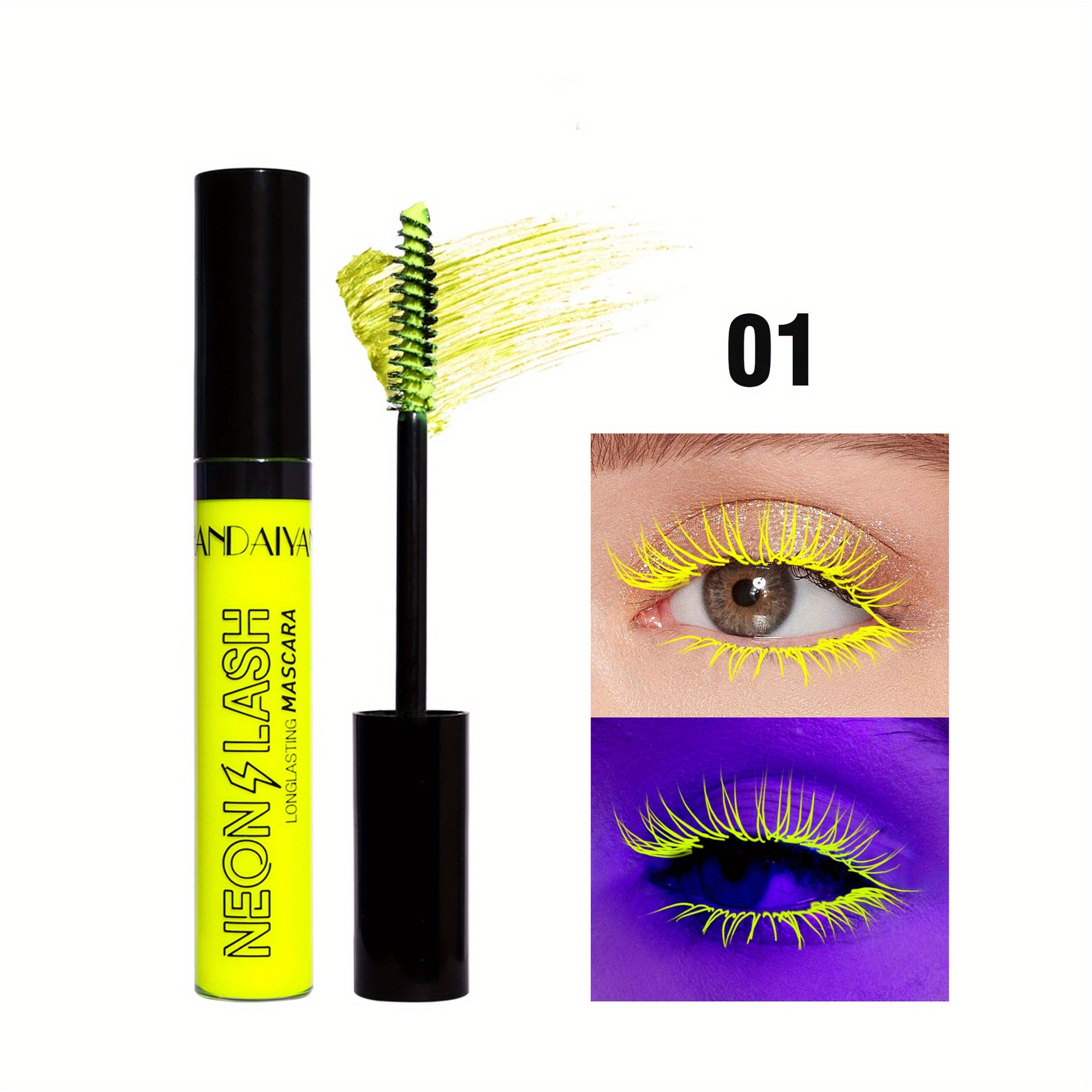 UV Glow 6 Colors Neon Mascara, Matte Colorful Waterproof Mascara, Smudge Proof Fluorescent Face Body Painting Halloween Cosplay Makeup Gift For Music Festival