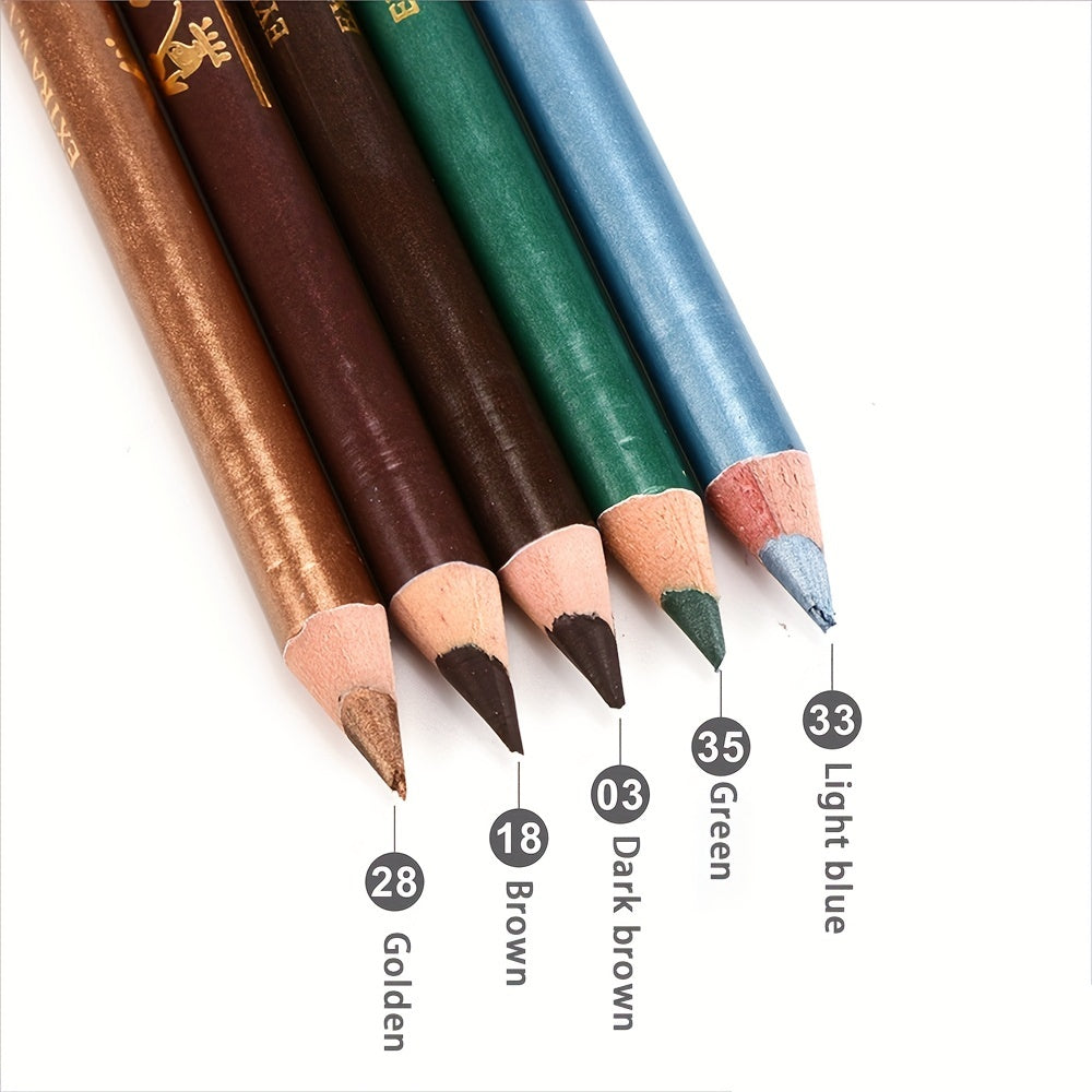 Wooden Makeup Pen With Pencil Sharpener Black Pearlescent White Multi-color Lip Liner Eyeliner Lying Silkworm Eyebrow Pencil Multi-purpose Makeup Tool Valentine's Day Gifts
