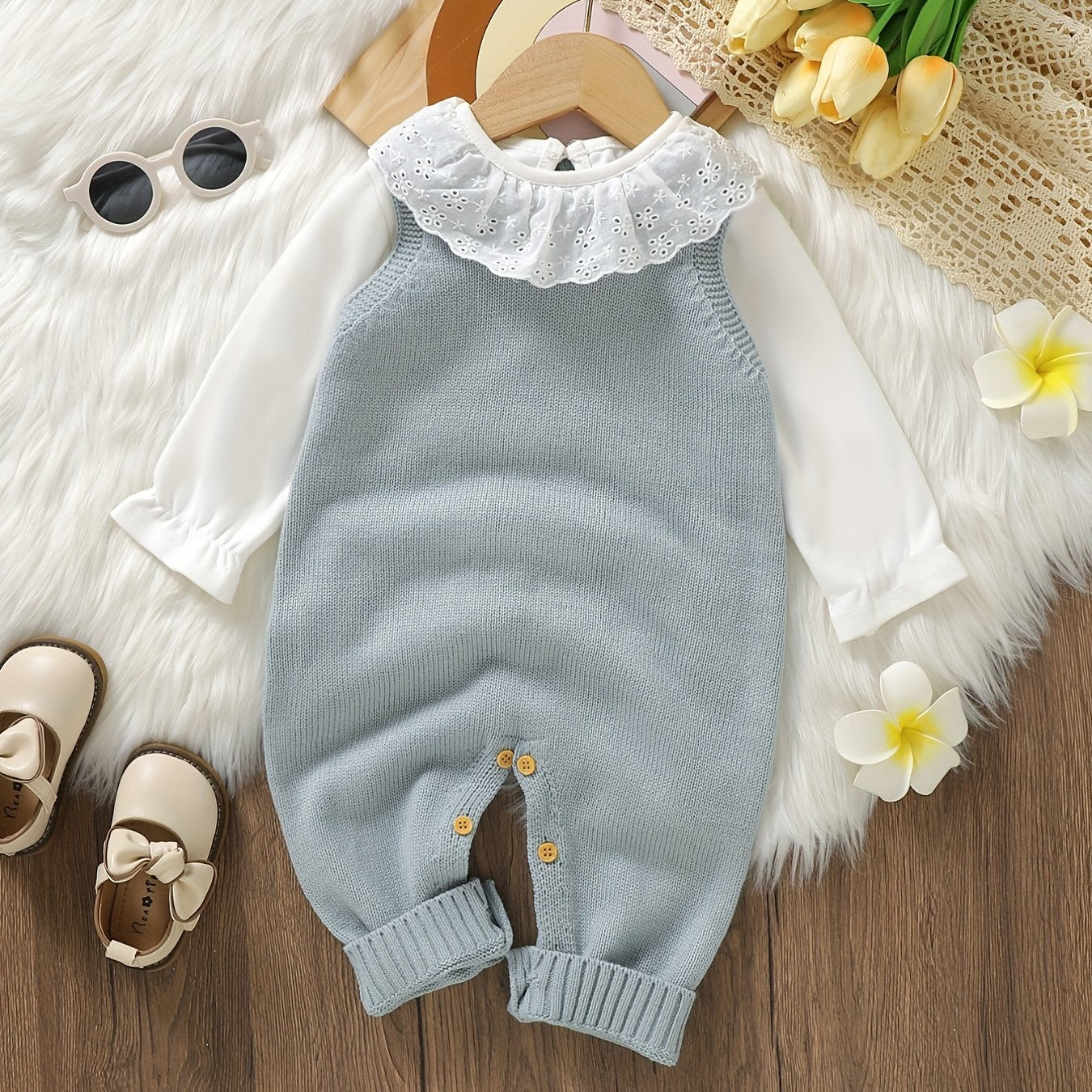 Baby Clothing Girl Baby Bodysuit Baby Love Jacquard Boys Knitted Bodysuit, Suitable For Indoor And Outdoor Wear