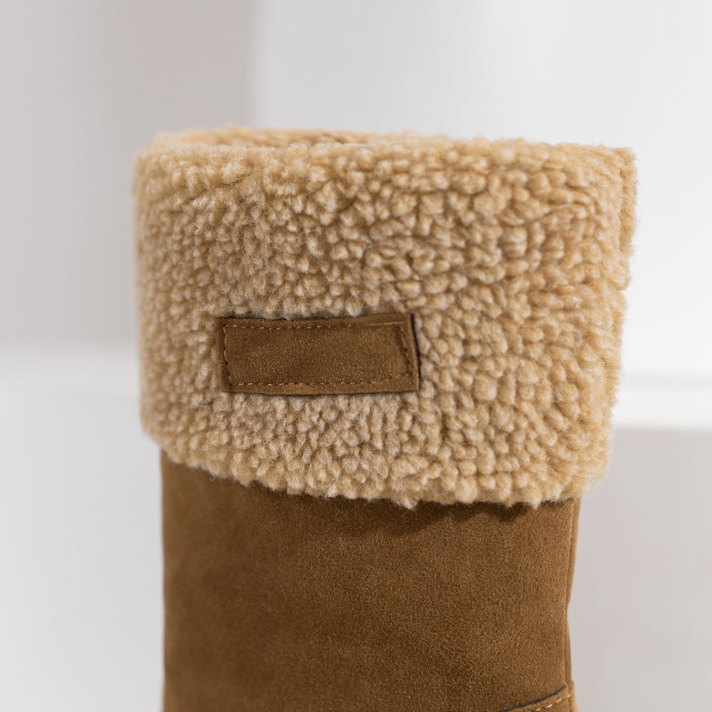 Women's Warm Faux Fur Lined Boots, Slip On Block Heeled Ankle Boots, Women's Footwear