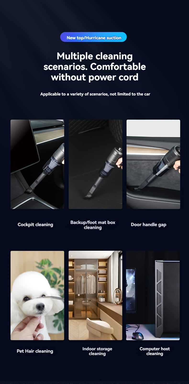 Portable Wireless Car Vacuum Cleaner, Cyclone Inhaled Rechargeable Handheld Vacuum for Home, Office, Car Cleaning