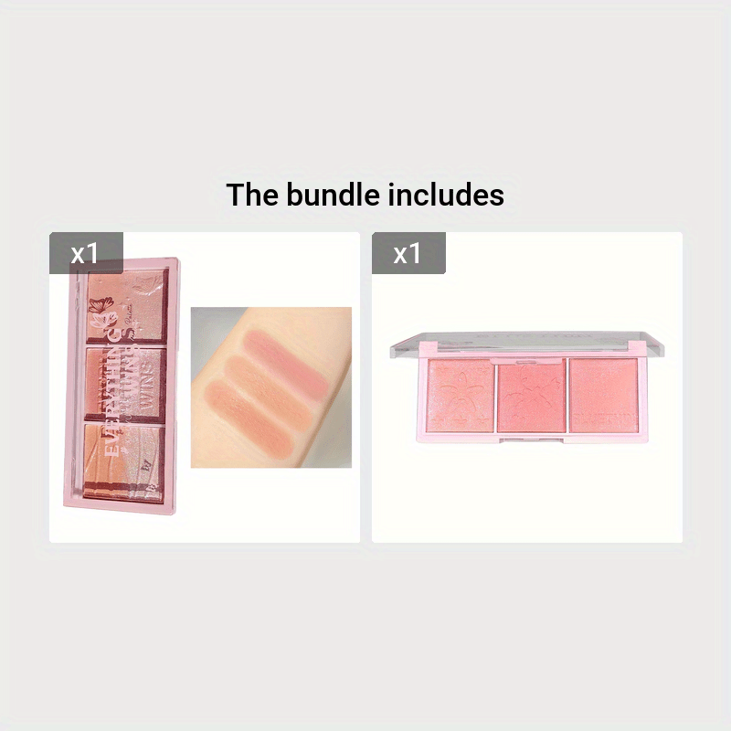 3-in-1 Triple Color Blush Palette - Natural Nude Makeup for Daily Use - Lightweight, Pearlescent, Rouge Contour, Multi-Tonal, Long-Lasting, Easy to Apply Blush for Women