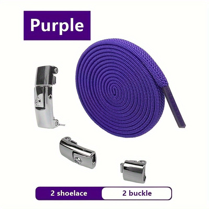 1Pair Elastic No-Tie Shoelaces, Lazy Metal Lock Laces For Women & Men