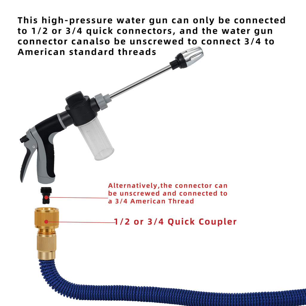 1pc Portable High-Pressure Hose Spray Gun with 3/4" and 1/2" Quick Connect Adapters, Adjustable Thick Rod Spray, Multi-Functional Garden Hose Nozzle for Car Washing and Pet Cleaning, Pet Washing Hose | Adjustable Spray Patter