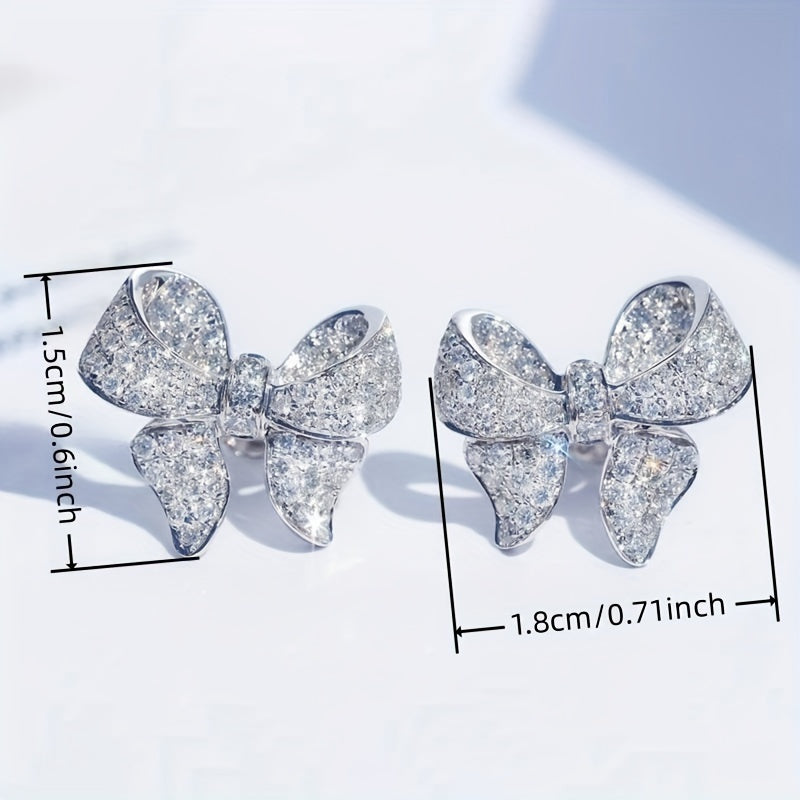 Shiny Bowknot Shape Stud Earrings Inlaid Shiny zirconia Elegant Copper Ear Jewelry Decoration Sweet Daily Wear Jewelry