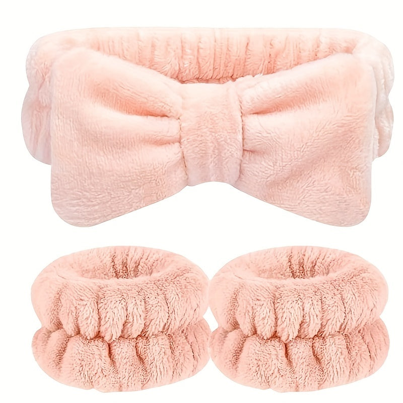 3Pcs Headbands And Wristband Set For Face Washing Microfiber Women's Hairbands Wrist Towels Set For Bath, Makeup And Fitness