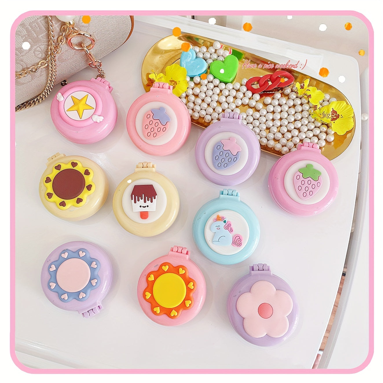 1pc Portable Folding Comb with Makeup Mirror - Air Cushion Massage Hair Brush for Normal Hair - Travel Pocket Mini Hair Brush Essentials for Women