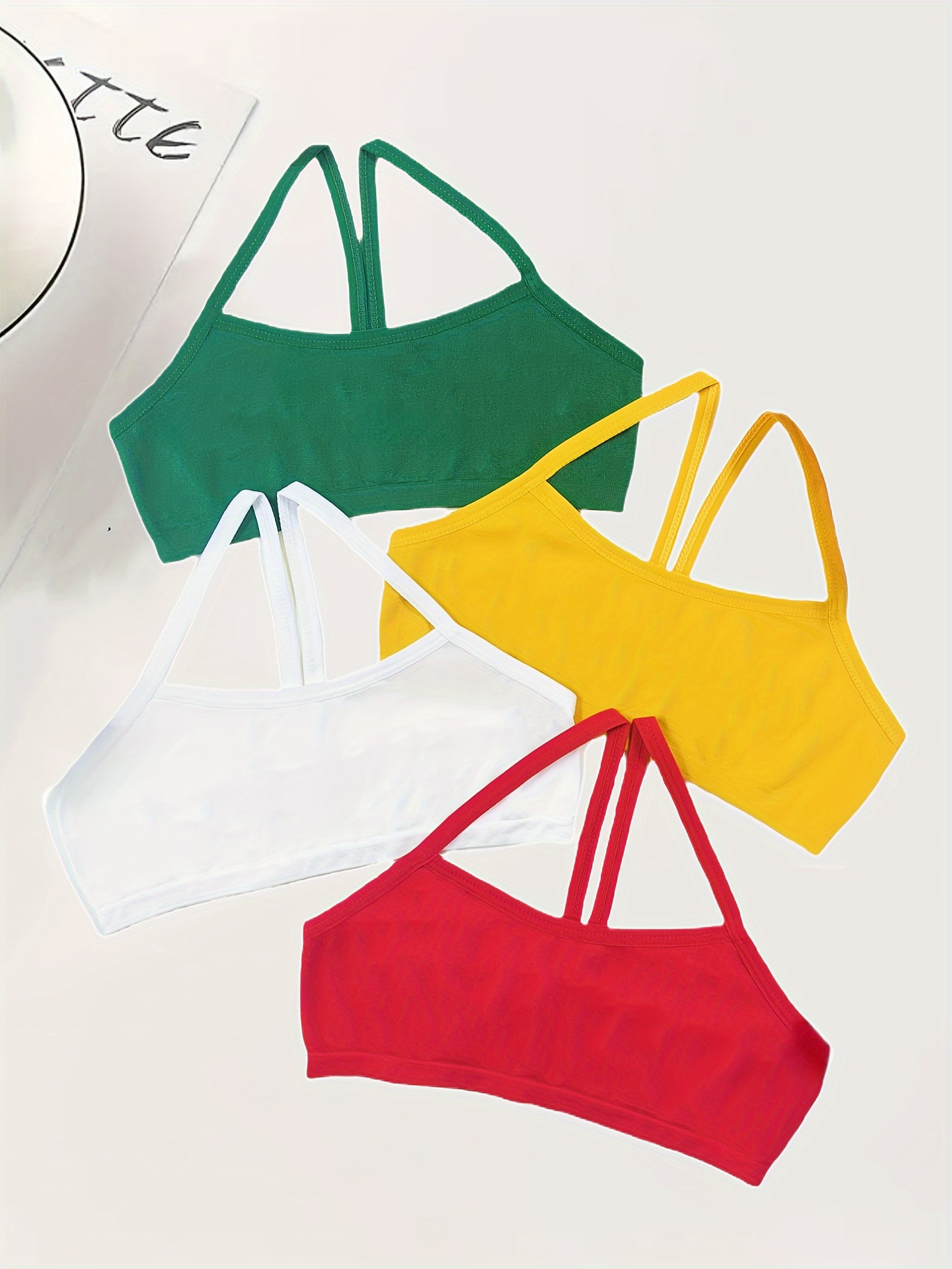Holiday Style 4pcs Girls Training Bras Stretchy Sports Bralette Sleeveless Crops Tank Tops Underwears For 6-14 Years Old Kids