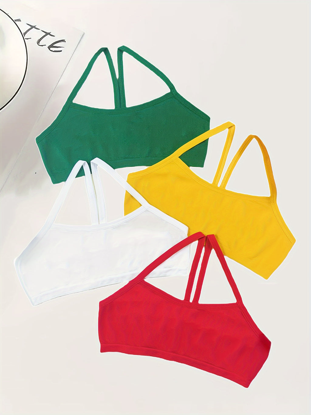 Holiday Style 4pcs Girls Training Bras Stretchy Sports Bralette Sleeveless Crops Tank Tops Underwears For 6-14 Years Old Kids