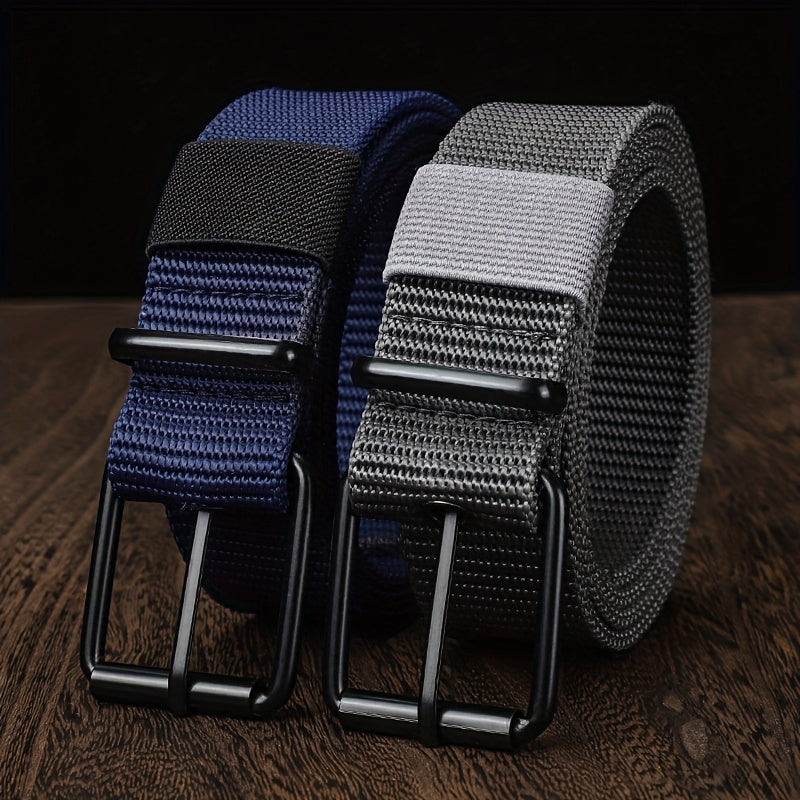 Men's perforated canvas belt with needle buckle, student youth Korean version, versatile denim belt, extended Women's trendy