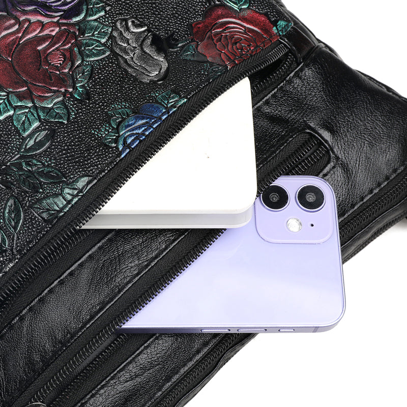 Flower Pattern Crossbody Bag, Fashion Zipper Shoulder Bag, Casual Purse For Women