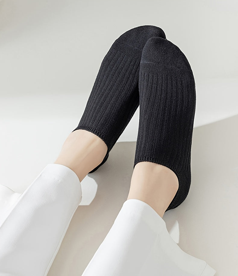 1/5 Pairs No Show Solid Socks, Simple & Breathable Unisex Boat Socks, Women's Stockings & Hosiery