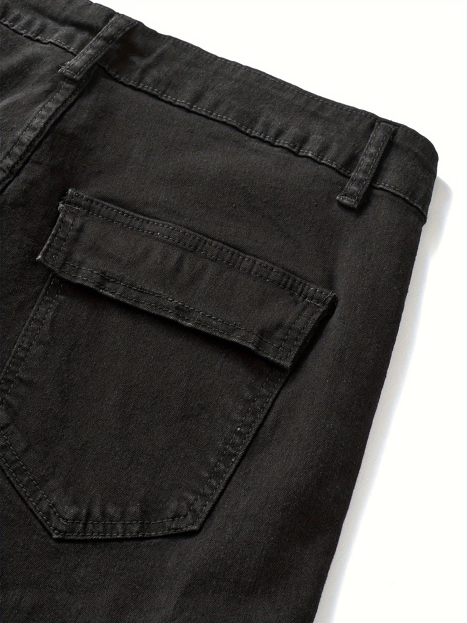 Men's Solid Color Multi-pocket Skinny Jeans For Autumn And Winter