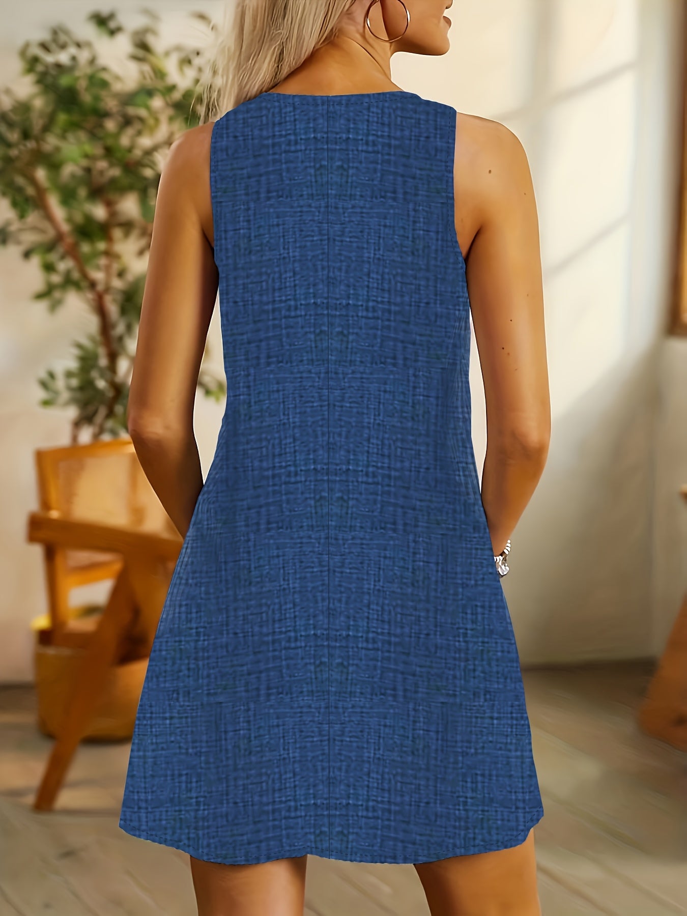 5.11H Women's Casual Striped A-Line Dress - Knee-Length Round Neck with Pockets, Machine Washable Summer Dress for Women, Everyday Fashion, Structured Design, Texture