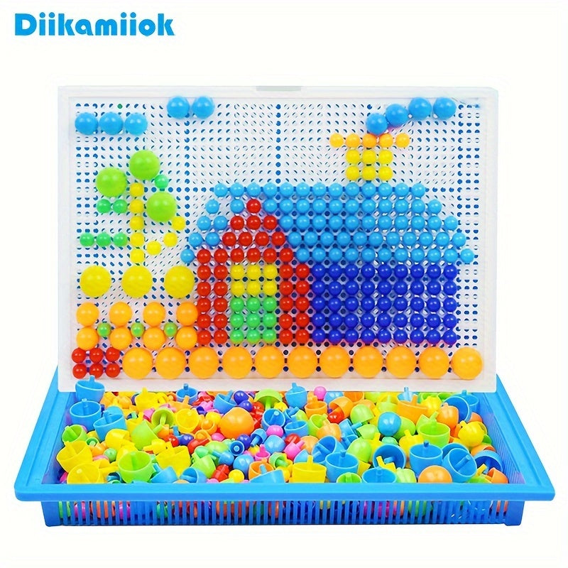 Diikamiiok 296pcs Plastic Mushroom Nail Building Blocks Puzzles Kids Educational Game Color Cognition Intellectual Educational Toys For Children Gifts Easter Gift Christmas, Halloween Gift