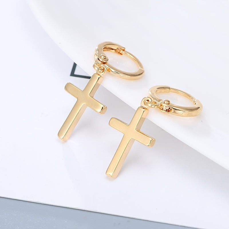 Elegant 18K Golden Plated Cross Dangle Earrings - Vintage Style, Daily Occasion, Copper Base, Perfect for Parties and Everyday Wear, Everyday Earrings|Vintageinspired Design|Goldtone Earrings