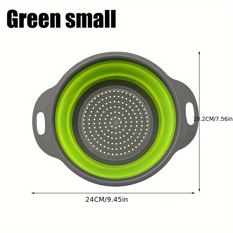 1/2 Set of Round Kitchen Draining Baskets, Foldable Funnel - Includes One Large And One Small, Perfect for Draining Pasta, Vegetables, And Fruits (Green, Red, Blue)