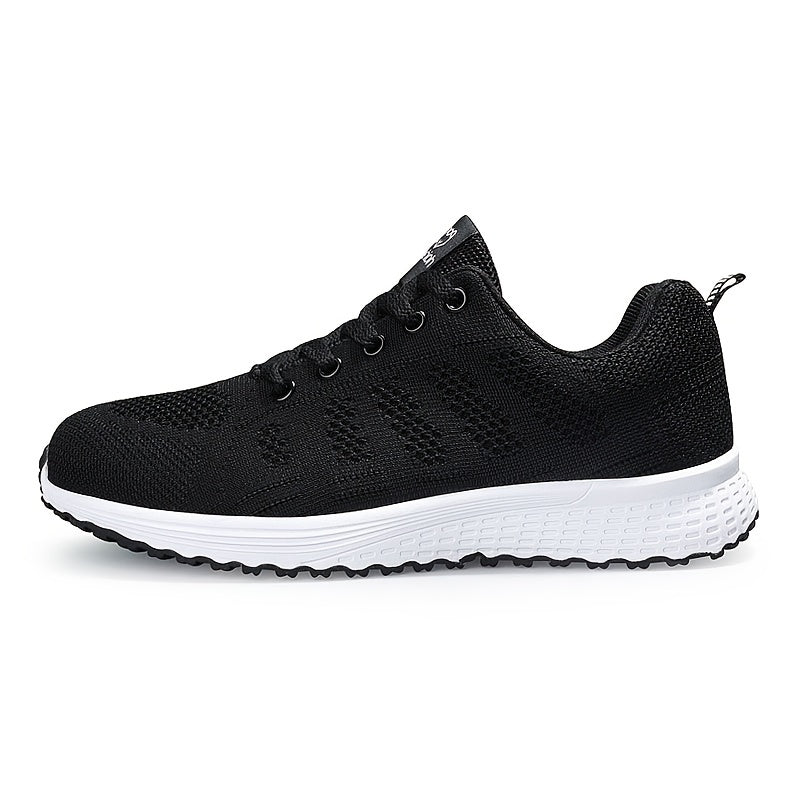 Women's Lightweight Mesh Athletic Sneakers - Breathable, Lace-Up Running Shoes with EVA Sole, Fashionable Black Casual Walking Footwear