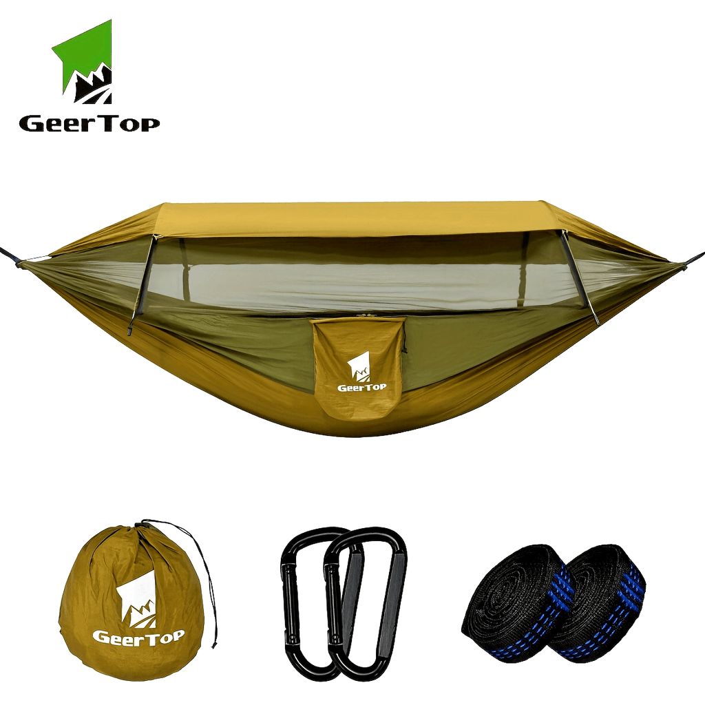 GEERTOP 3in 1 Outdoor Hammock with Mosquito Net Sun Shelter Rainfly, Double Sleep Rest Camping Hammock for Backpacking Travel Garden Park