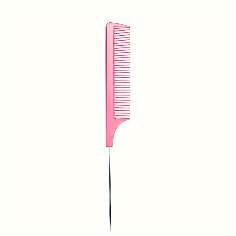 Barber Salon Fine Tooth Rat Tail Teasing Comb With Stainless Steel Pin Metal Hair Pick Detangling Comb Profession Tool Practical Convenient For Women Men Hair Styling