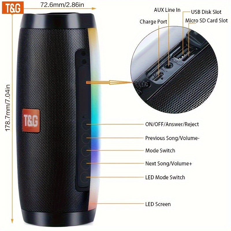 Portable Wireless Speaker With Colorful LED Light, Outdoor 3D Stereo Bass Luminous Speaker, TWS Stereo Subwoofer Rod Hands-Free Call/FM/TF Card/U Disk, Connect Mobile Phone/Tablet/TV, wireless Portable Audio, Electronics/Cons