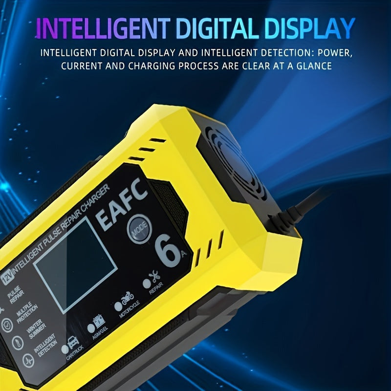 Car Battery Charger, 12V 6A Smart Battery Trickle Charger Auto 12V 24V Battery Maintainer for Car Truck Motorcycle Lawn Mower Marine Lead Acid Battery, Vehicle Battery Maintenance, Automotive Battery Care, Compact Charger, Po