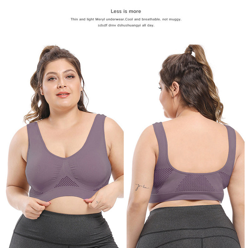 [Gentle Care] Plus Size Seamless Sports Bra for Women - Purple, Breathable Mesh Fabric, Push-Up with Removable Pads, Comfort Fit Vest Style, Sizes 36XL to 40XL, Plus Size Bra