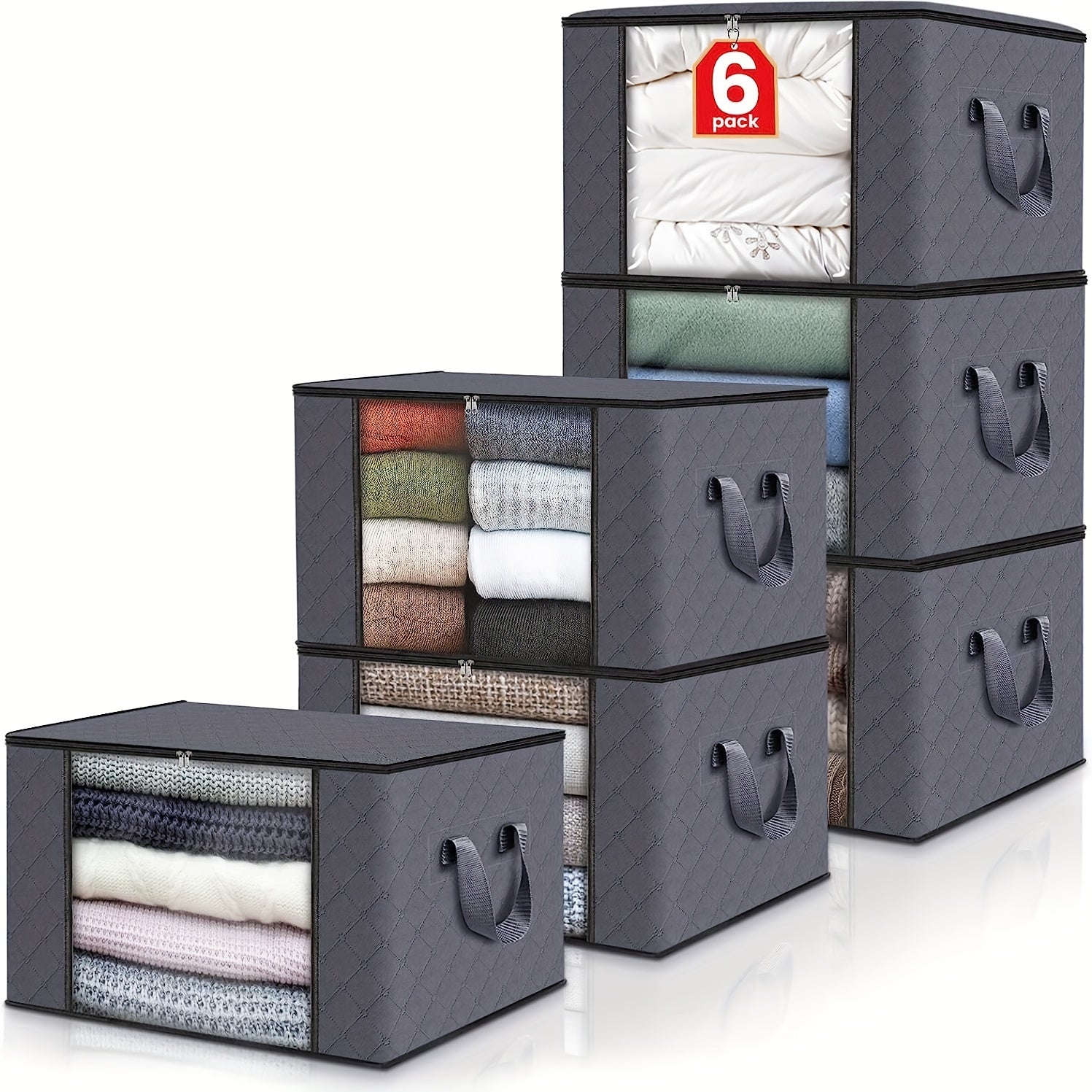 3-Pack Large Capacity Foldable Fabric Storage Bins - Ideal for Bedding, Clothes, Pillows, Quilts - Perfect for Home, Bedroom, Dorm, Spa Wardrobes - Grey Woven Material, No Electricity Needed
